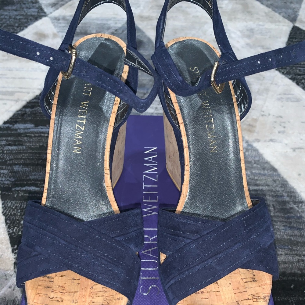 Stuart Weitzman Minky Blue Suede Wedges